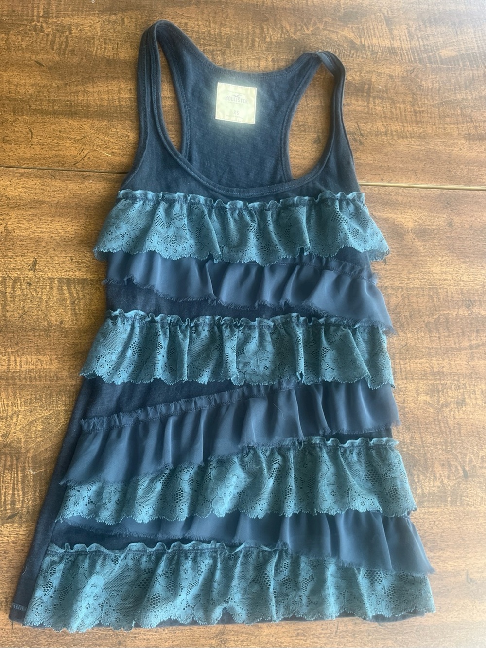 Vintage Y2K Hollister XS Navy Lace Ruffle 
Racerback Tank Top Coquette Fairy